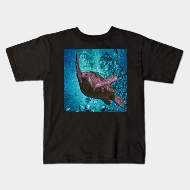 Sea Turtle Swimming in ocean with bubbles save the sea turtles, Art Graphic Design available on many products Kids T-Shirt by tamdevo1